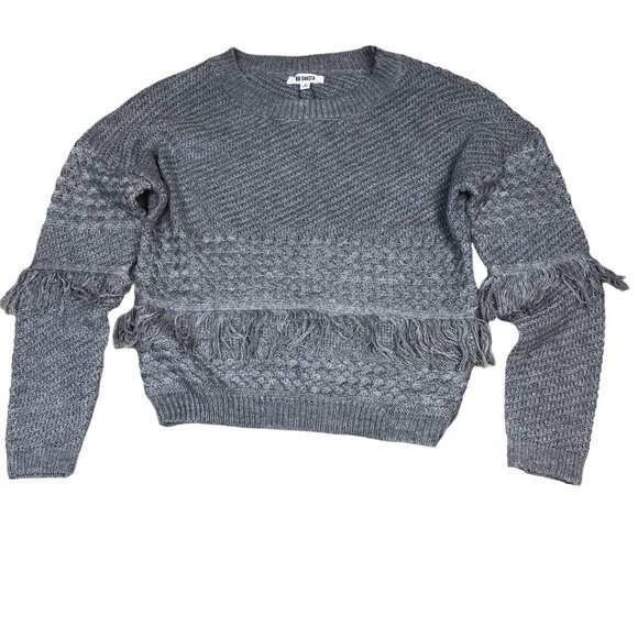 BB DAKOTA Gray Fringe Sweater Pullover Chunky Small NWT Boho Chic Fall Neutral - Picture 3 of 7
